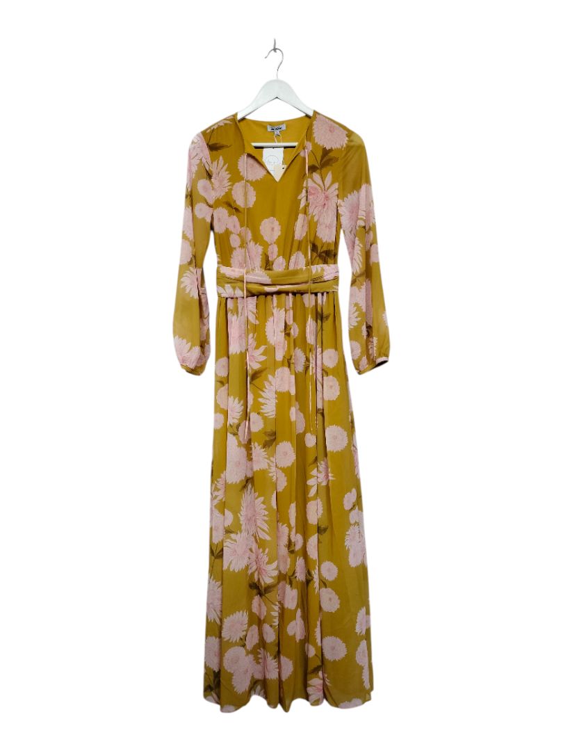 JardinVue | Mustard with pink floral Dress | Size S