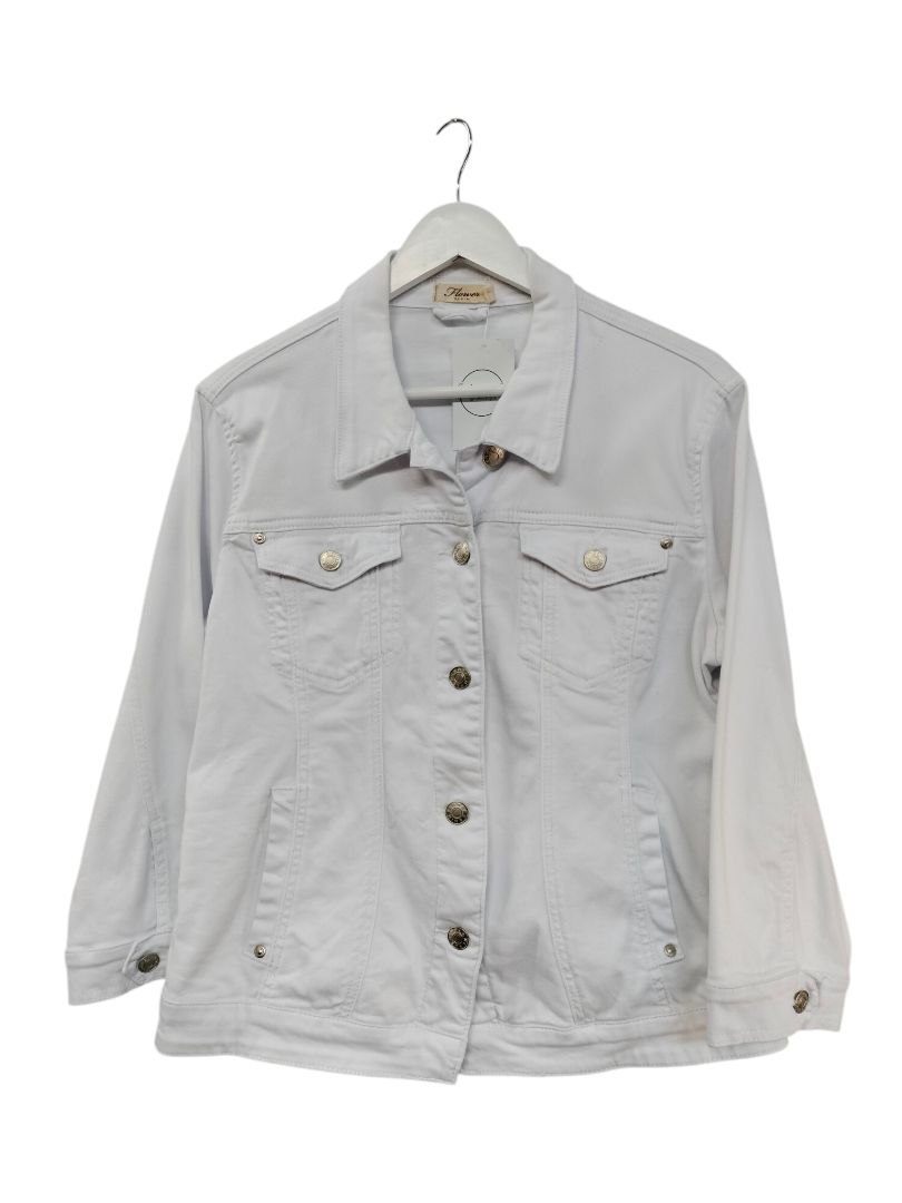 Flower Denim | White Denim Jacket | Size 16