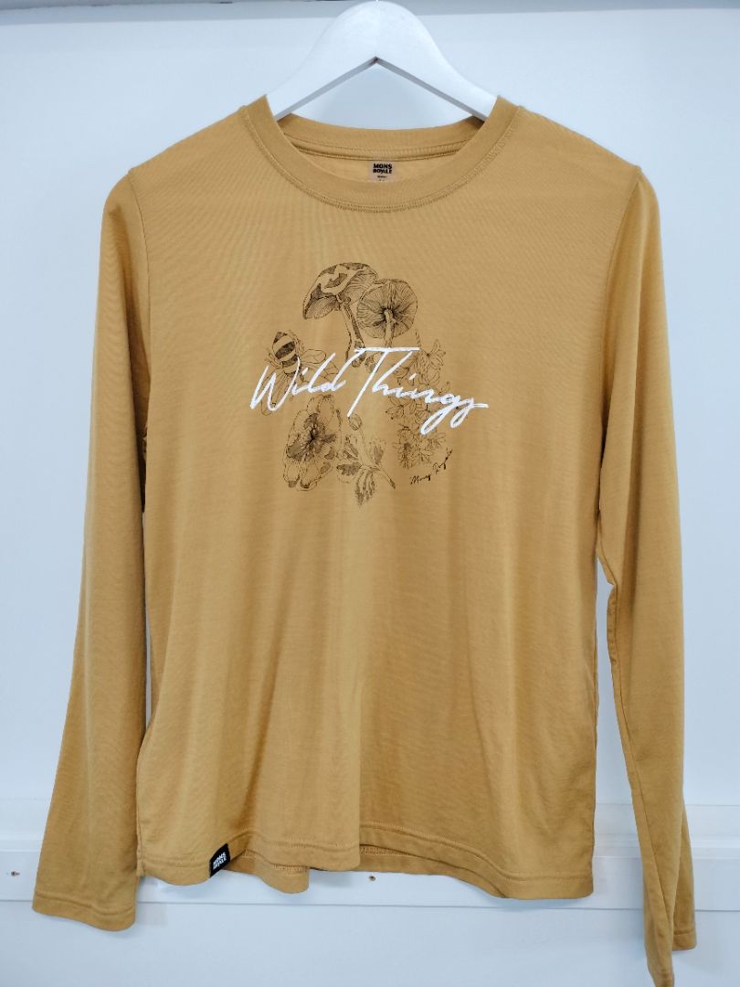 Mons Royale | Mustard Long Sleeve with print on front | Size M