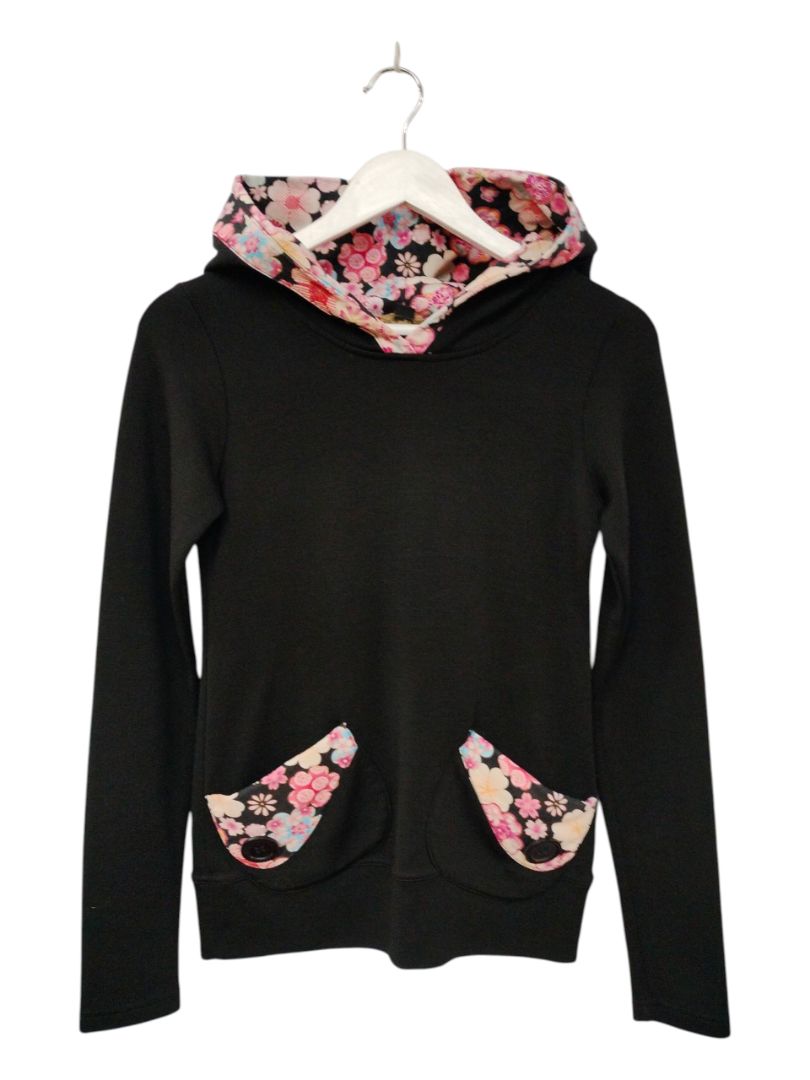 Bettie Monroe | Black with floral pockets and trim Jersey | Size XS