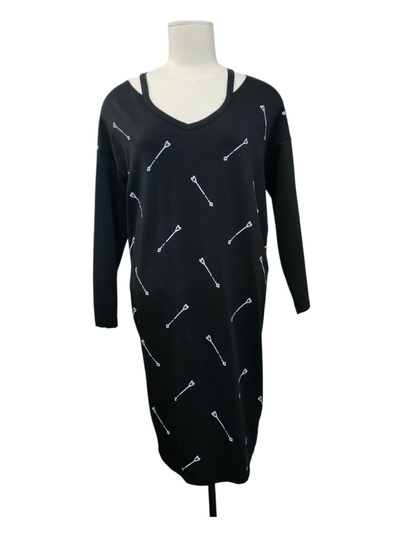 Seduce | Black with white pattern Dress | Size 12