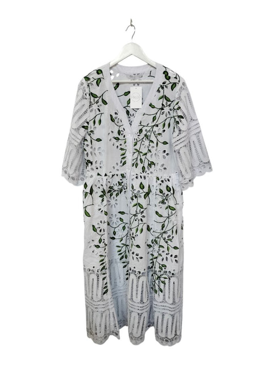 Trelise Cooper | White with green floral Dress | Size 18