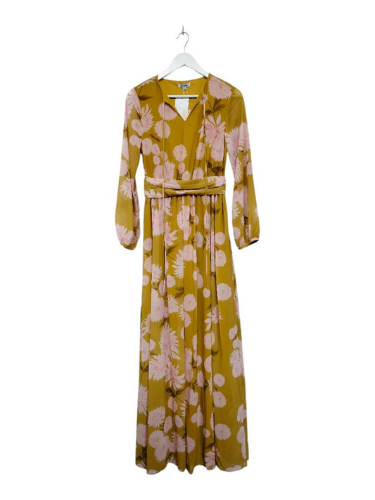 JardinVue | Mustard with pink floral Dress | Size S
