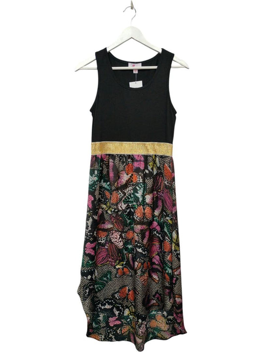 Charlo | Black butterfly pattern with gold band Dress | Size 10