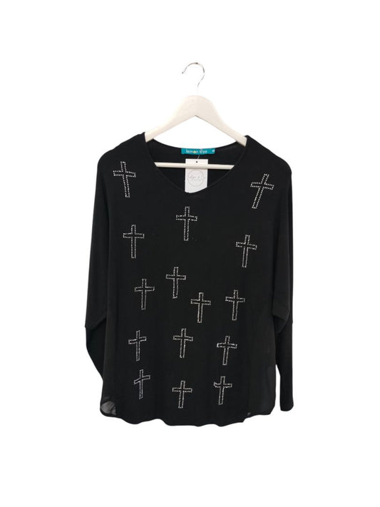 Lemon Tree | Black with cross pattern Top | Size S