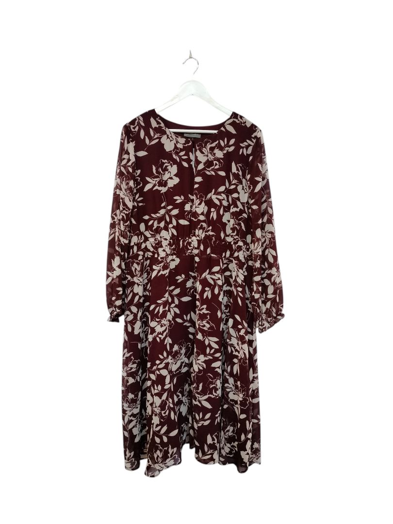 Jacqui-e | Burgundy with floral print Dress | Size 18