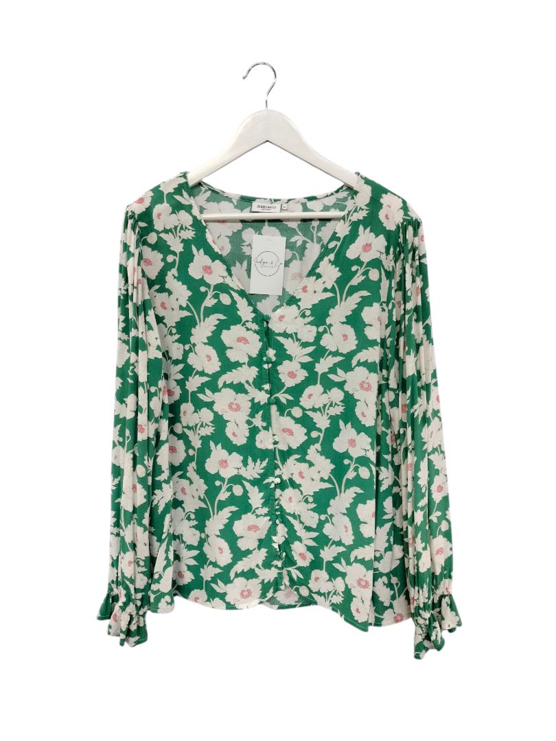 Jeanwest | Green with white floral Top | Size 14