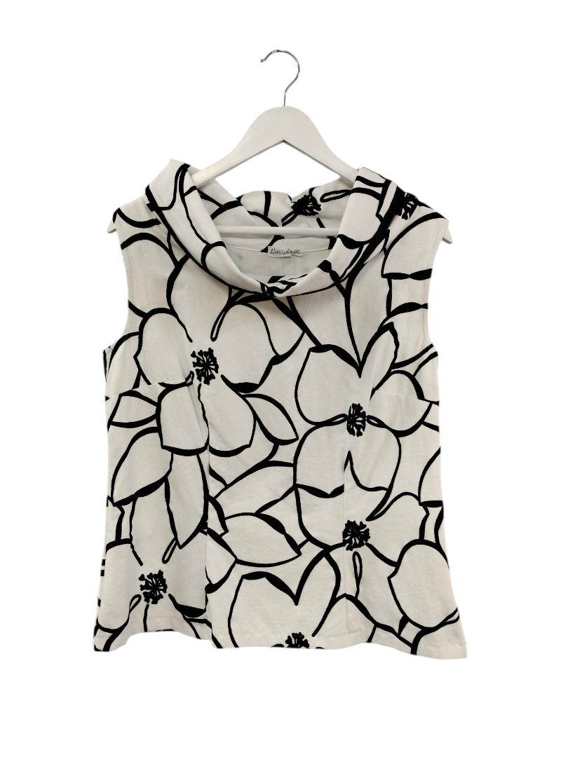 Nancy Raine | White with Black floral Top | Size L