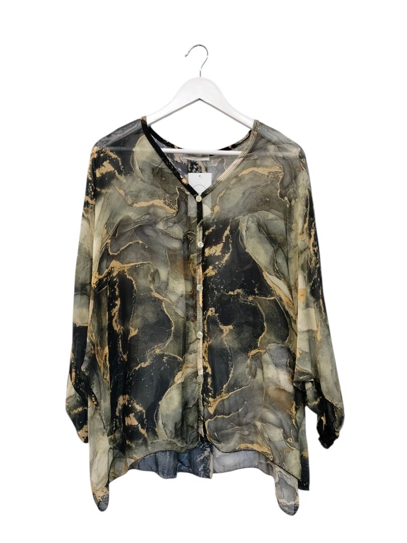 Imagine Fashion | Black/Gold Marble tones Top | Size Approx L