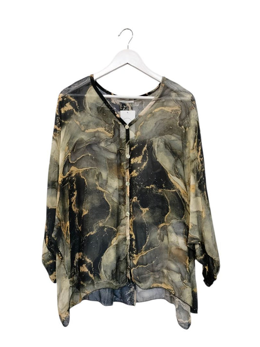 Imagine Fashion | Black/Gold Marble tones Top | Size Approx L