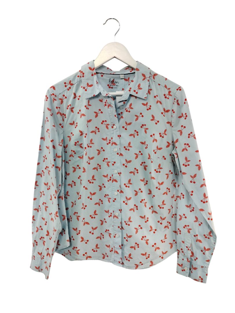 Boden | Light Blue Red Cherry Print Shirt | Size UK 14