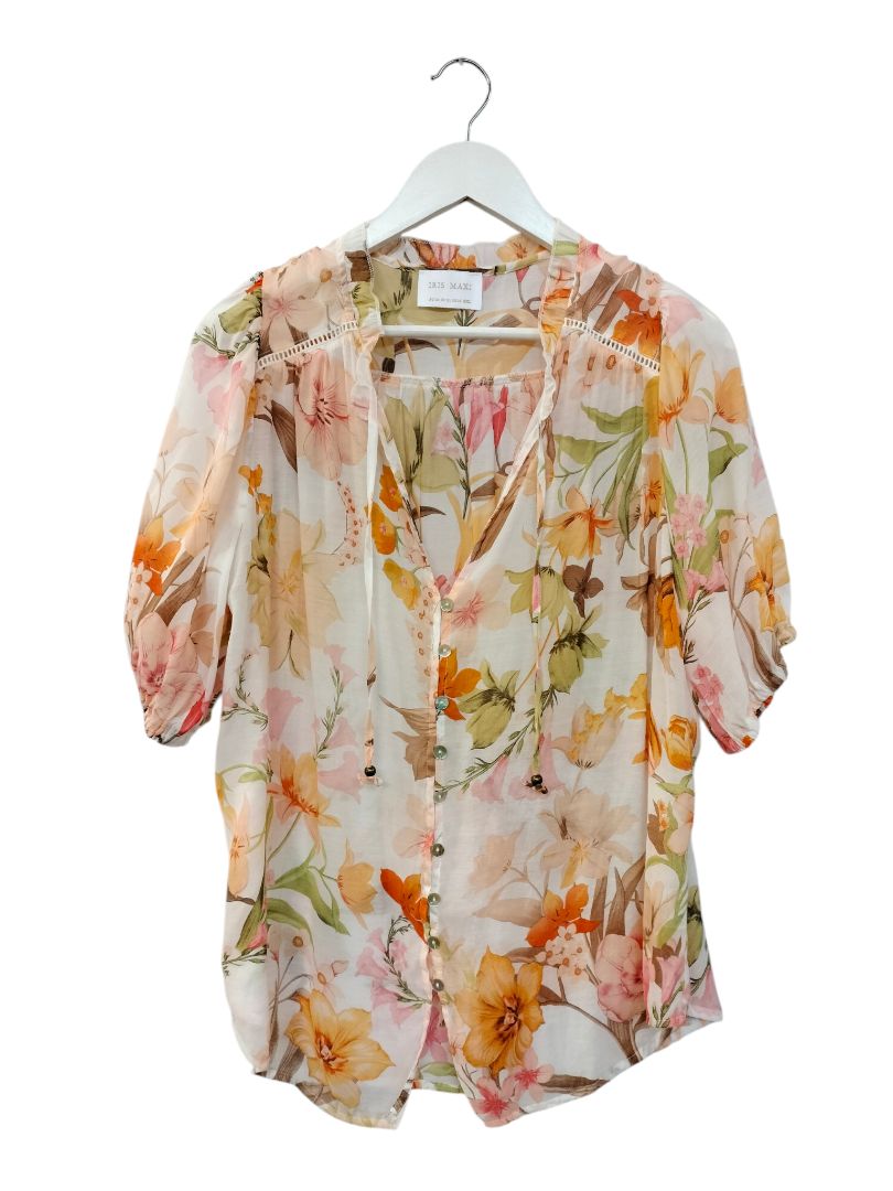 Iris Maxi | White Floral Top | Size 16