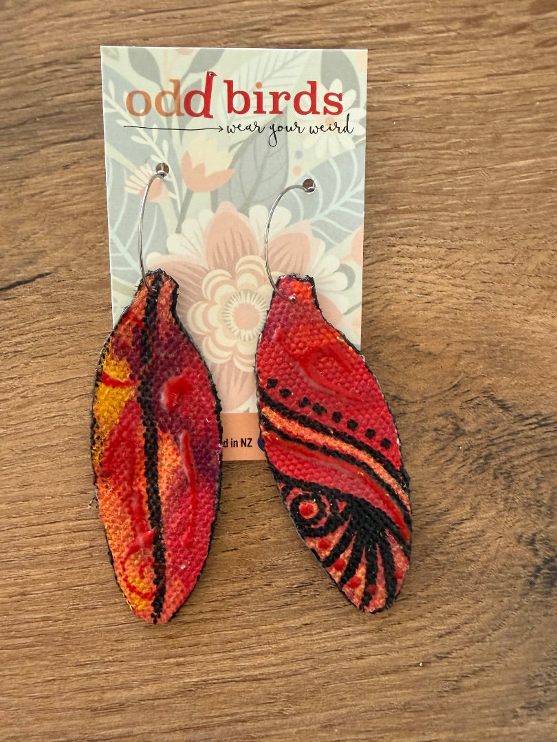 Bliss design - Odd Birds | Red Feathers Earrings | Size