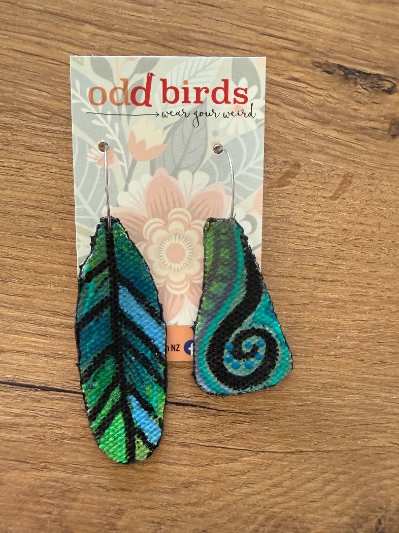 Bliss design - Odd Birds | feather + swirl Earrings | Size